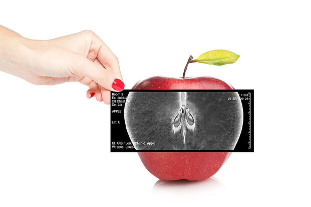 An apple is x-rayed