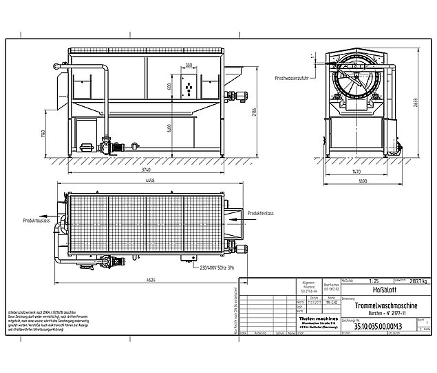 Brush drum washing machines Technical drawing